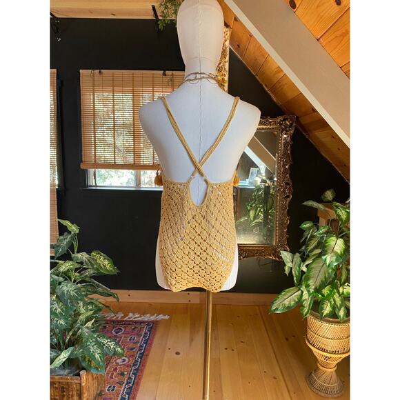 One Piece Swimsuit Crochet Yellow Fringe - Picture 5 of 8